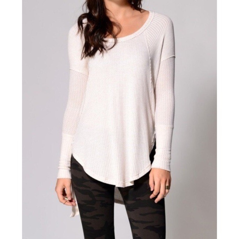 Free People Ventura Waffle Knit Thermal Long Sleeve Top‎ Cream Large
